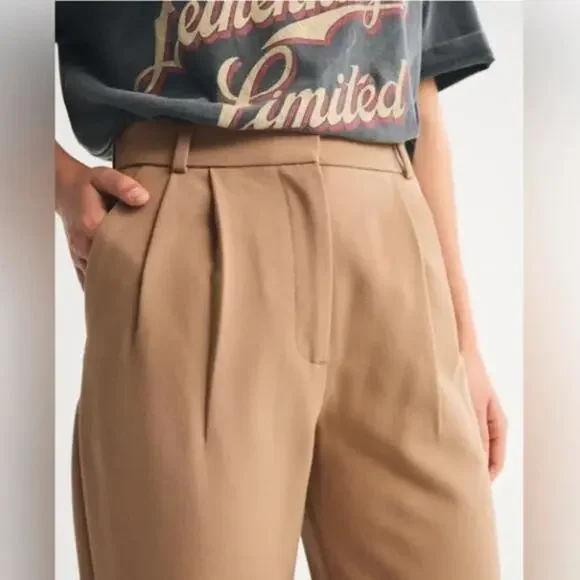 ABERCROMBIE & FITCH Sloane Tailored Pant Tan Wide Leg Sz 28/6S NWT $90 {GG29} - Picture 4 of 11